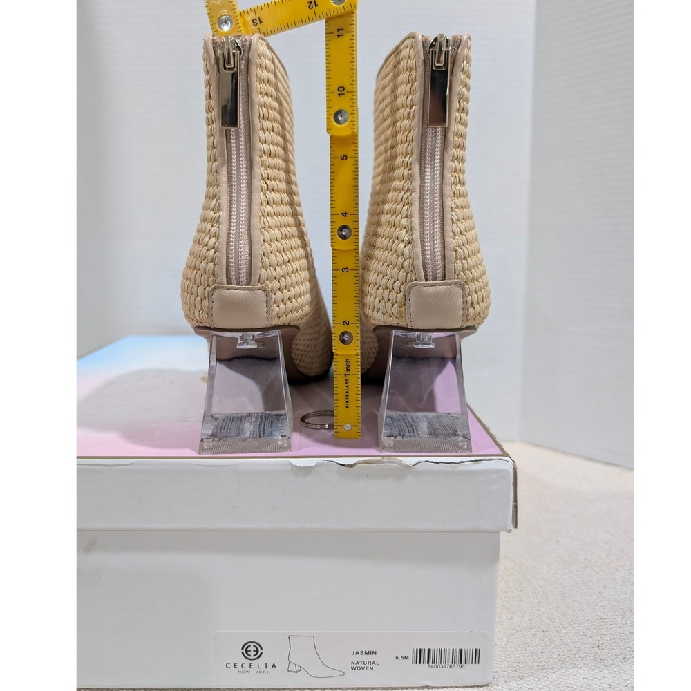 Cecelia New York Natural Woven Pointed Toe Clear Block Heel Bootie 6.5M - Picture 8 of 14